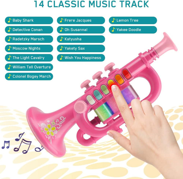 CestMall Trompete Spielzeug, Trompetenhorn mit Musik Tragbares Kindertrompete Spielzeug Kunststoff-T