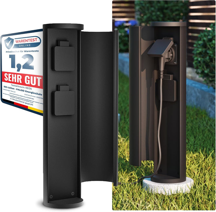 SSC-LUXon PALISO Design Steckdosensäule mit 2X Steckdosen für Garten & Aussen - Energiesäule mit Tür