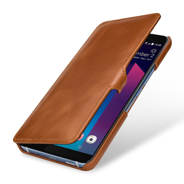 STILGUT Book Type Case, Hülle Leder-Tasche für HTC U11+ (U11 Plus). Seitlich klappbares Flip-Case au