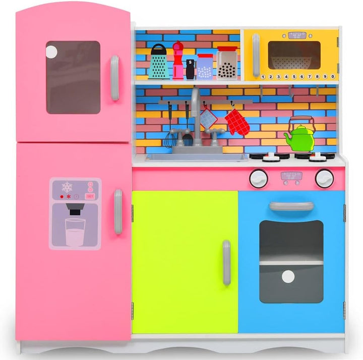 Mangloder Kinderspielküche MDF 80 x 30 x 85 cm Mehrfarbig mit Kühlschrank Herd Mikrowelle Spüle und