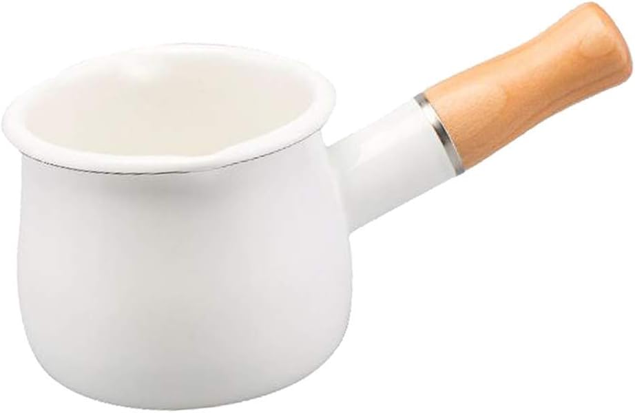 550ml Antihaft Klein Milchtopf Milchpfanne mit Holzgriff für Induktion Gasherd Weiss, Weiss