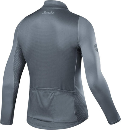 Fahrradtrikot Herren Langarm Radtrikot Winter Fahrradshirt Herren Atmungsaktiv mit Taschen, Grau