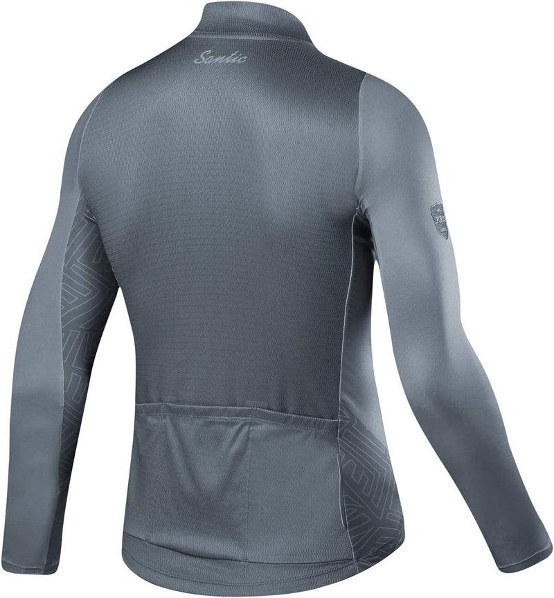 Fahrradtrikot Herren Langarm Radtrikot Winter Fahrradshirt Herren Atmungsaktiv mit Taschen, Grau