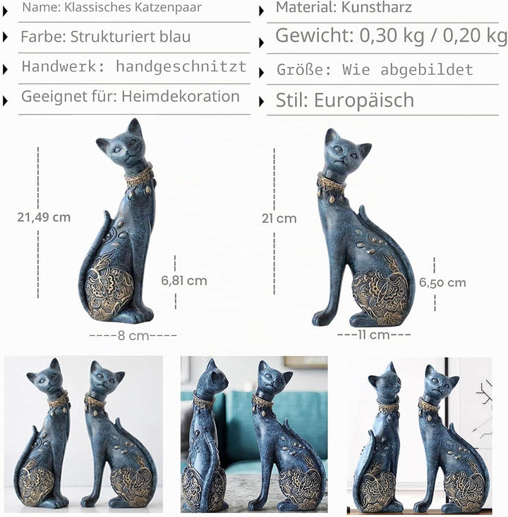 2 Stück/Set Katzenstatuen Heimdekoration Katzenfiguren Paar-Katzenstatuen für Heimdekoration, geeign
