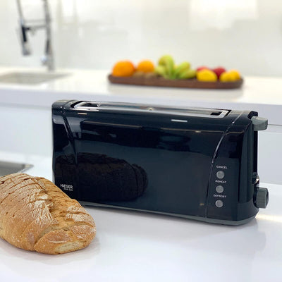 HAEGER Dark Sun 1000W Multifunktions-Toaster mit Steckplätzen, 6 Positionen und Fach Schwarz