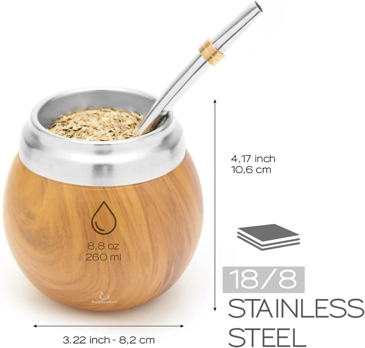 Yerba Mate Set - Modernes Yerba Mate Gourd Kit - Edelstahl mit Calabash Form und Bombilla - Einfach