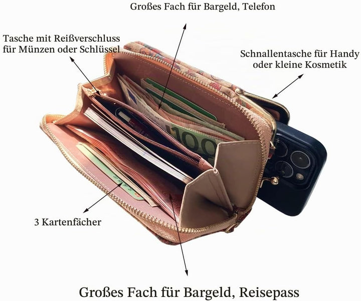 aolaso Kork Handytasche zum Umhängen Damen, Kleine Schultertasche Handytasche zum Umhängen mit Karte