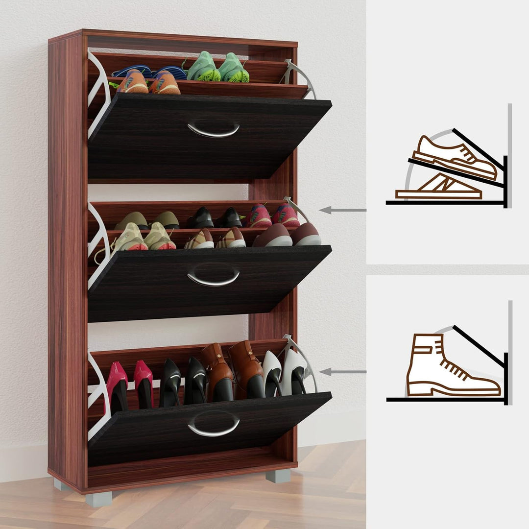 Casaria® Schuhschrank für 18 Paar Schuhe Schmal 115x60x25cm 3 Klappen Hoch Holz Geschlossen Kippsich