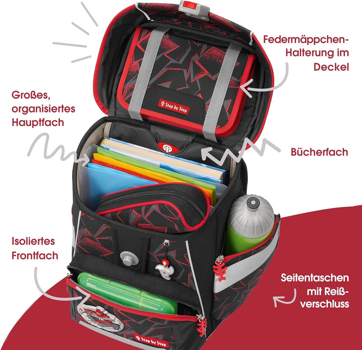 Step by Step Schulranzen-Set Space, Ninja Yuma, 5-teilig, schwarz-rot, Ninja-Design, ergonomischer T