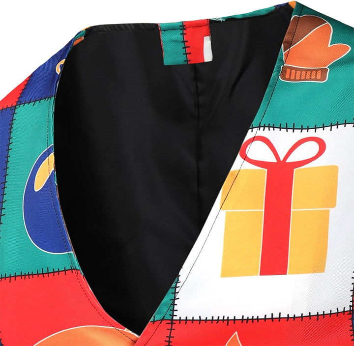 Duohropke Herren Weihnachtsanzug 2Teilig Weihnachtsweste Slim Fit Button Verschiedene Weihnachtsmoti