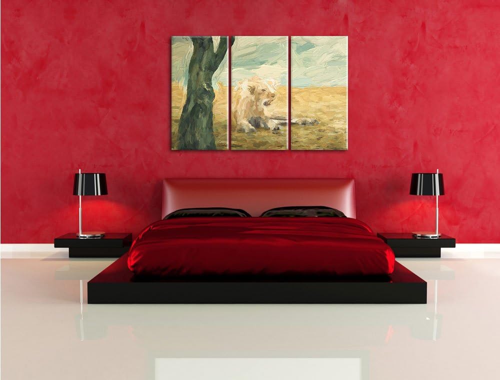 Pixxprint Löwin Ruhe Savanne Kunst Pinsel Effekt 3-Teiler Leinwandbild 120x80 Bild auf Leinwand