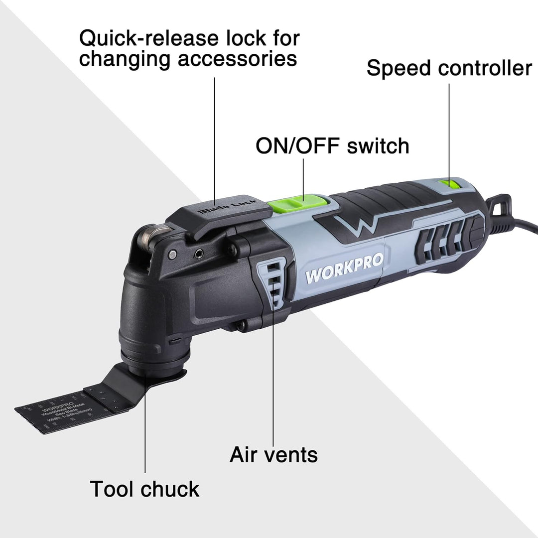 WORKPRO 300W Multifunktionswerkzeug, Oszillierende Säge mit 17 Zubehör und Aufbewahrungstasche, 7 Dr