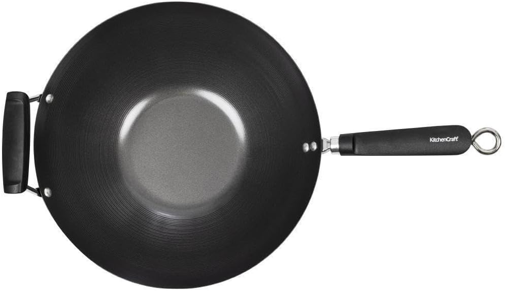 Kitchen Craft Pure Oriental Wok aus Carbonstahl mit Antihaftbeschichtung, 35,5 cm 28 x 18 x 18 cm, 2
