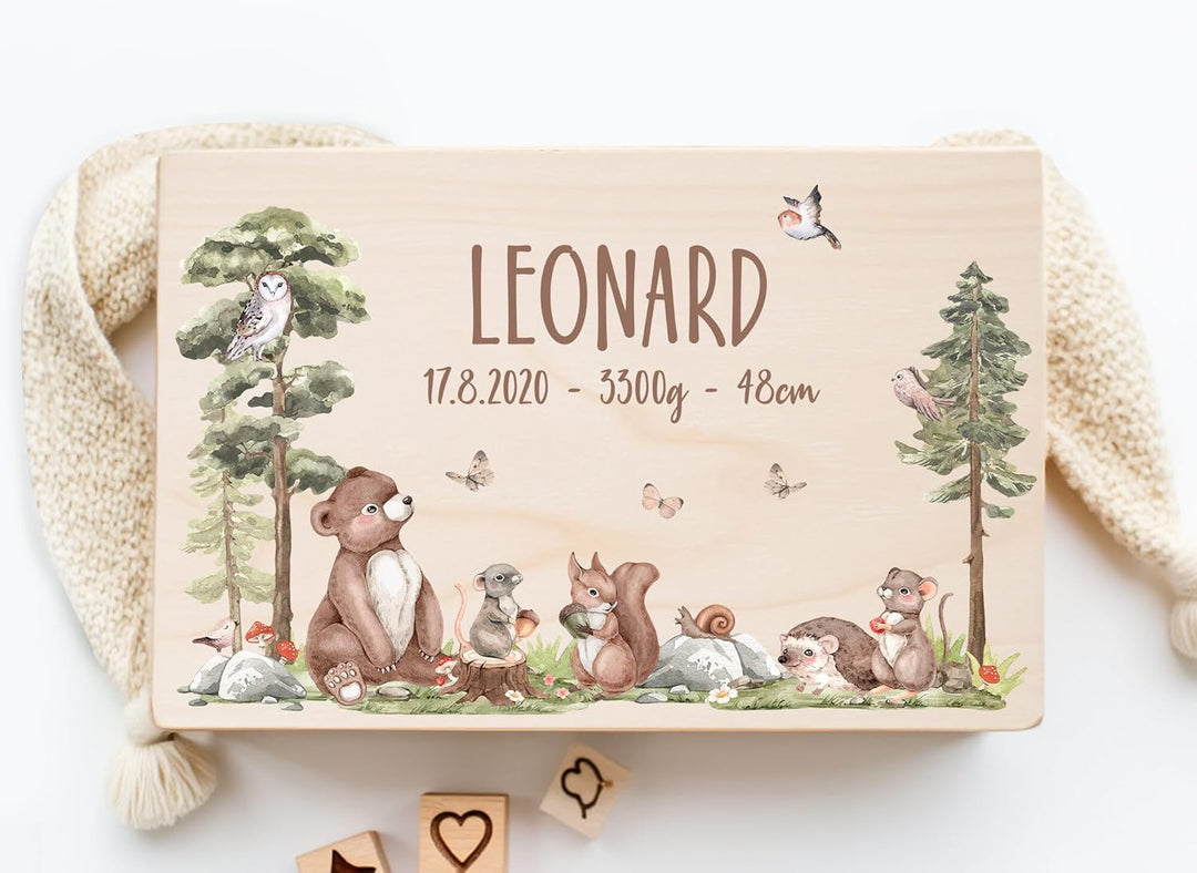 Little Deco Baby Erinnerungsbox personalisiert Waldtiere | 40 x 30 x 22 cm | Taufgeschenk Erinnerung