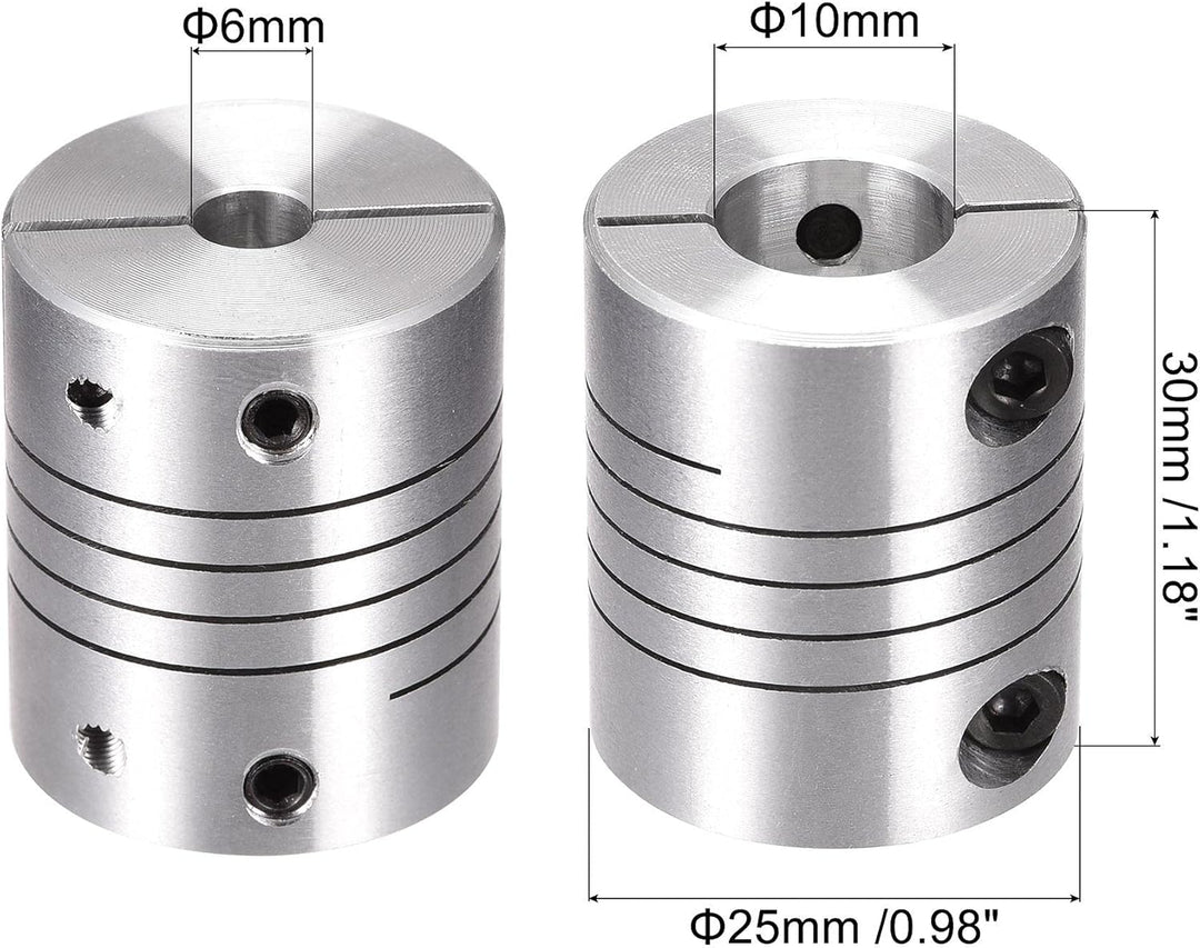 sourcing map 2Stk Motorwelle 6mm auf 10mm Spiralförmiger Strahl Koppler Kupplung 25mm Durchmesser 30