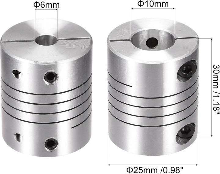 sourcing map 2Stk Motorwelle 6mm auf 10mm Spiralförmiger Strahl Koppler Kupplung 25mm Durchmesser 30