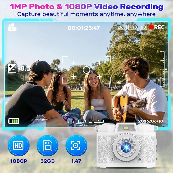 Retro-Mini-Schlüsselanhänger-Kamera: 1080p-Videokamera im Taschenformat | Integrierter Blitz / 5 Vin