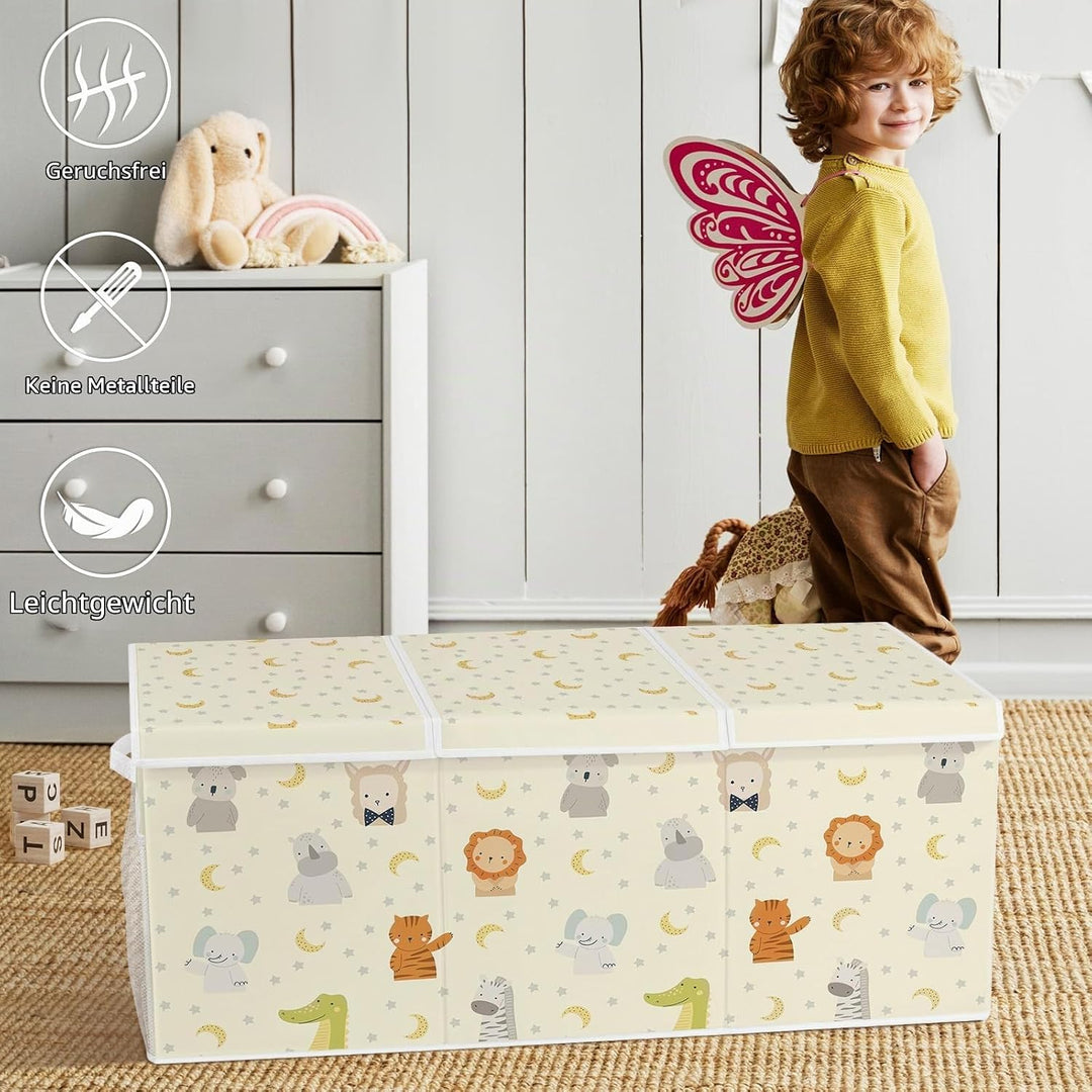 Spielzeugkiste Aufbewahrungsbox mit Deckel Kinder 96 x 32 x 40 cm, Faltbare und Platzsparend für Kin