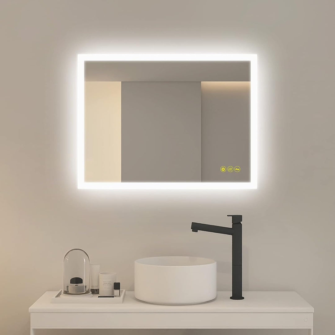 AI-LIGHTING Badspiegel mit Beleuchtung 80x60 cm Rechteckiger Badezimmerspiegel mit Beleuchtung Antib