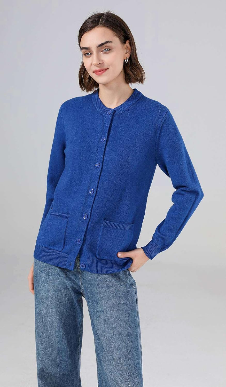SMILING PINKER Damen Strickjacke Langarm Cardigan Warm Rundhals Strickweste Jacke mit Knopfleiste un
