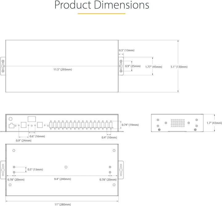 StarTech.com 16-Port Industrie USB 3.0 Hub 5Gbit/s, DIN/Aufputz/Rack Montage, ESD-Schutz, Terminal B