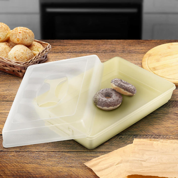KADAX Kuchenbox mit Deckel, 43 x 30 x 12,5 cm, Kuchenbehälter aus Kunststoff, Transport-Box mit Grif