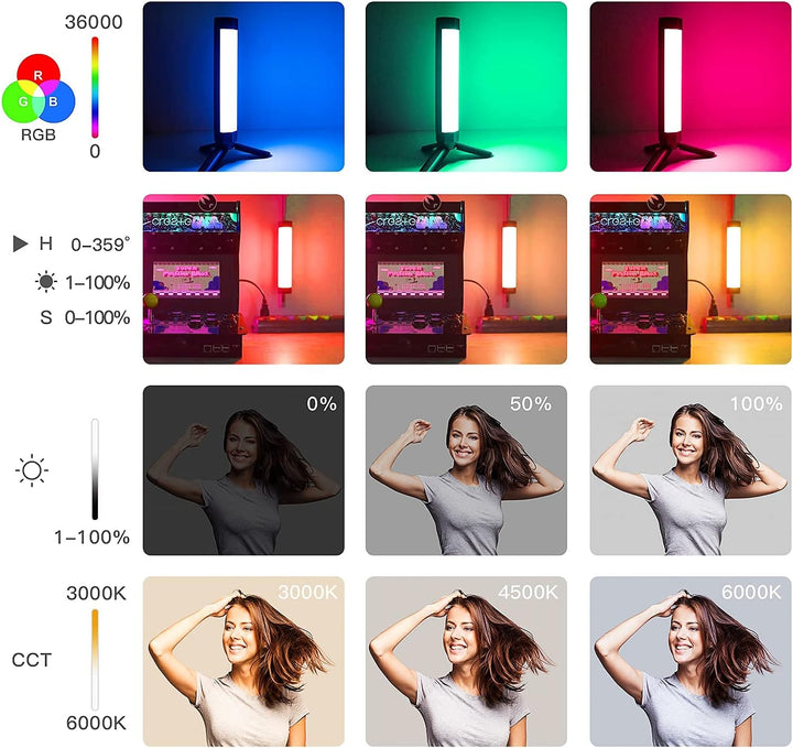 LUXCEO P200 LED Videoleuchte Leuchtstab Handheld Fotografie Licht Wasserdichtes 200-mm RGB Röhrenlic