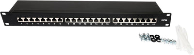 BIGtec 24 Port CAT6a Patchpanel Verteilerfeld Verteiler Patchfeld 500Mhz 10 Gigabit LSA Technik RJ45