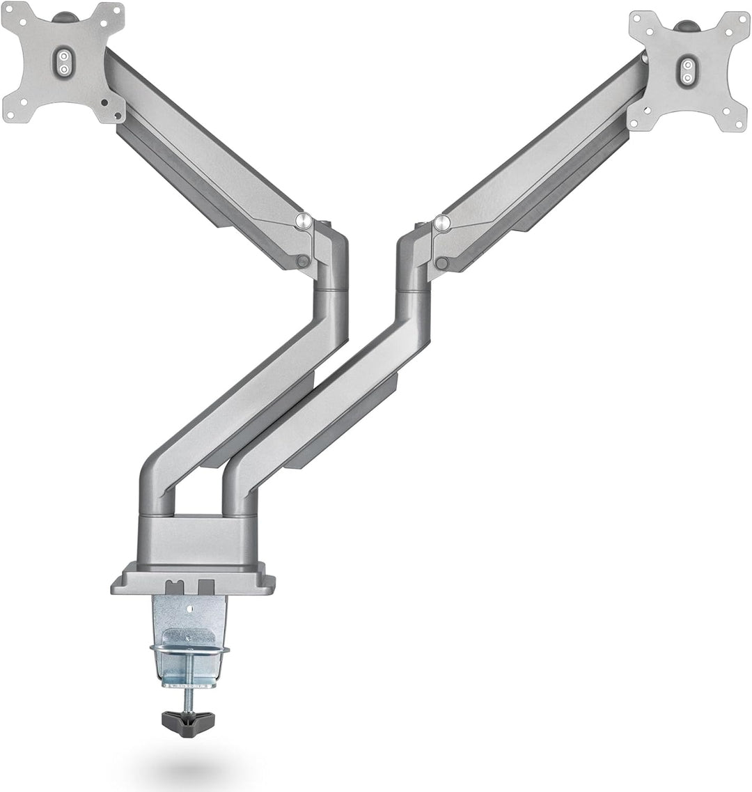 Ergolutions® Dual Gasdruck Monitorarm Silber - Höhenverstellbar, für 2 Monitore bis 32", VESA 75x75/