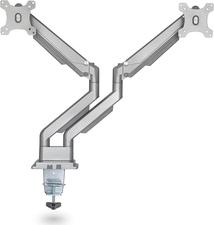 Ergolutions® Dual Gasdruck Monitorarm Silber - Höhenverstellbar, für 2 Monitore bis 32", VESA 75x75/