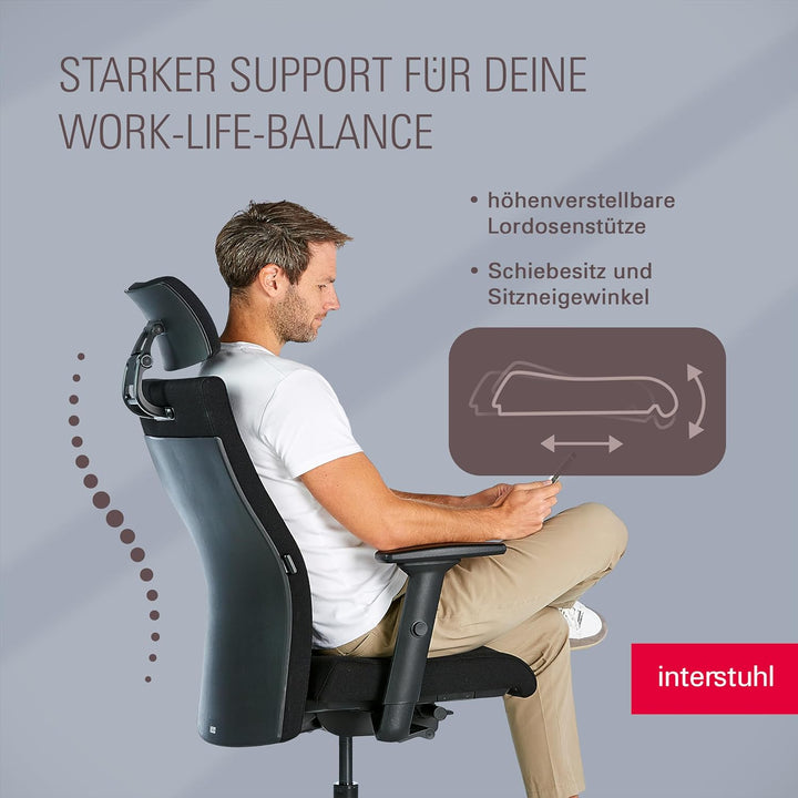 Interstuhl Edge Soft PRO Ergonomischer Bürostuhl mit Kopfstütze – Nachhaltig, Made in Germany, 10 J.