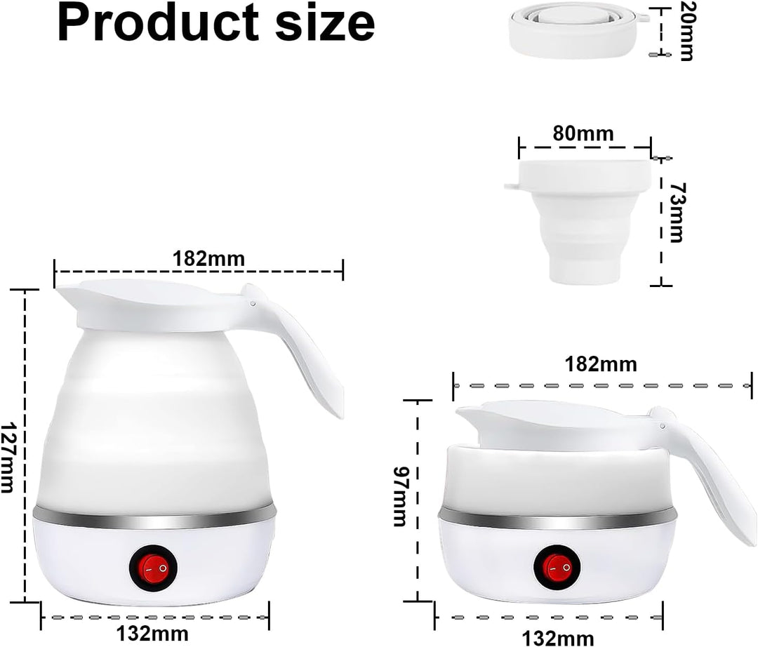 RANJIMA Wasserkocher Faltbarer 0,6 Liter Silikon Camping Reisewasserkocher mit Edelstahlboden und 2