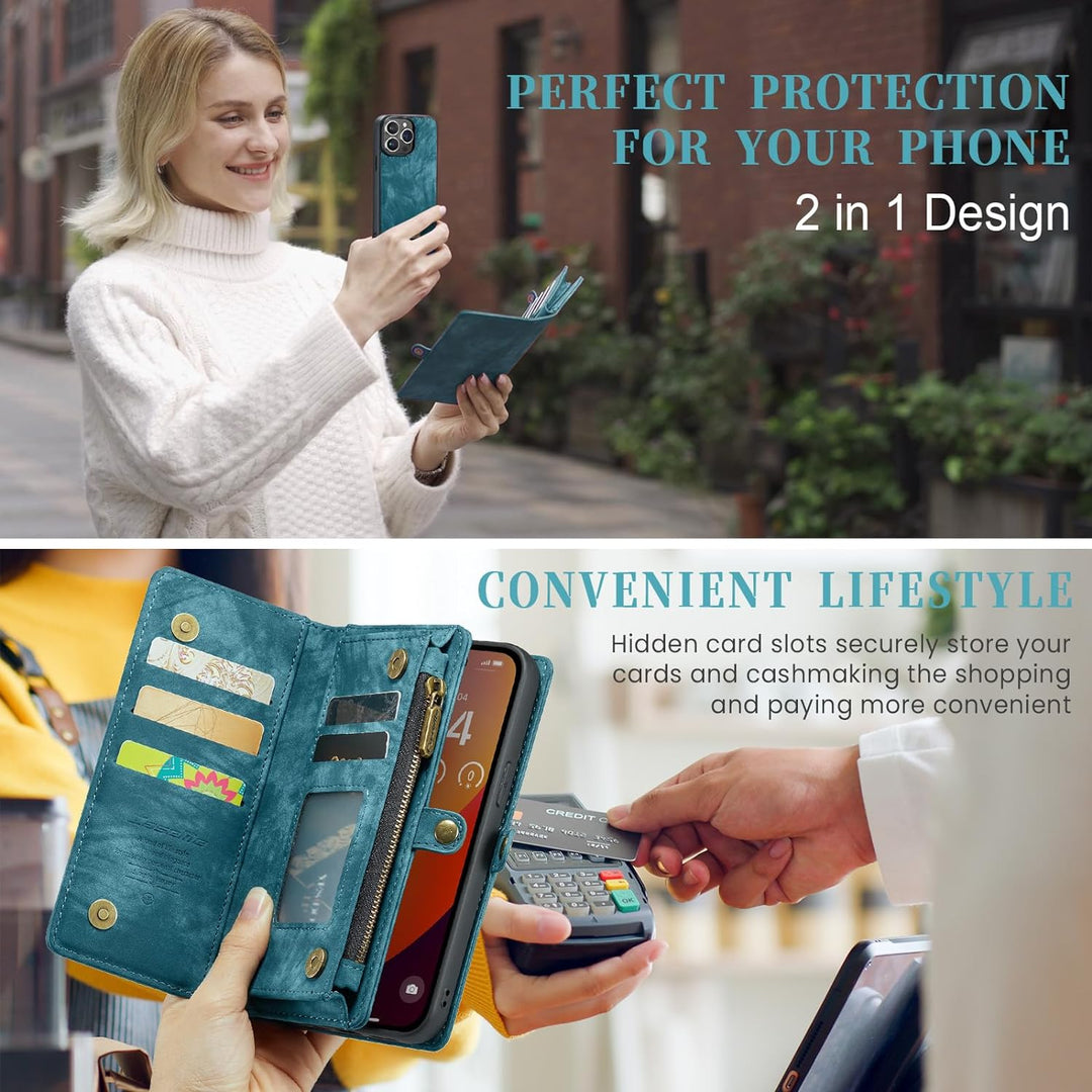 UFinetech für iPhone 15 Pro Hülle, Flip Leder TPU Stossfeste Kartenfach Tasche Handyhülle für iPhone