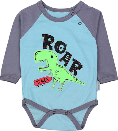 TupTam Jungen Baby Body Langarm Unifarben 5er Pack 68 Bagger Monster Tuck Dino Grau Blau Grün, 68 Ba