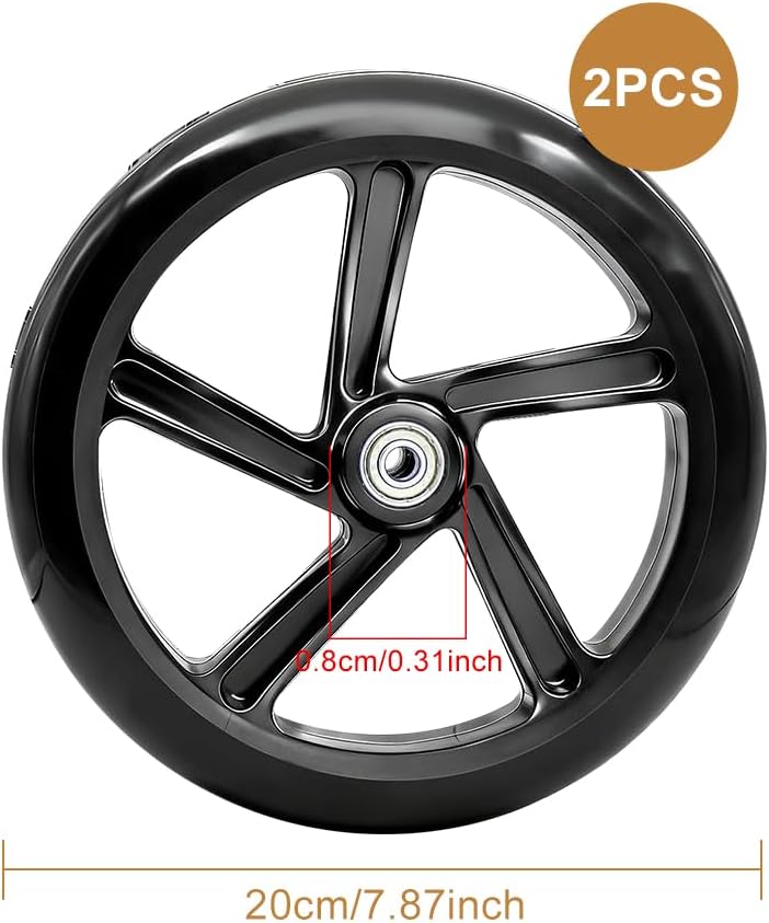 2 Stück 200mm Scooter Rollen, Ersatzreifen ScooterRäder mit ABEC-9 Lager, Anti-Rutsch Roller Räder,