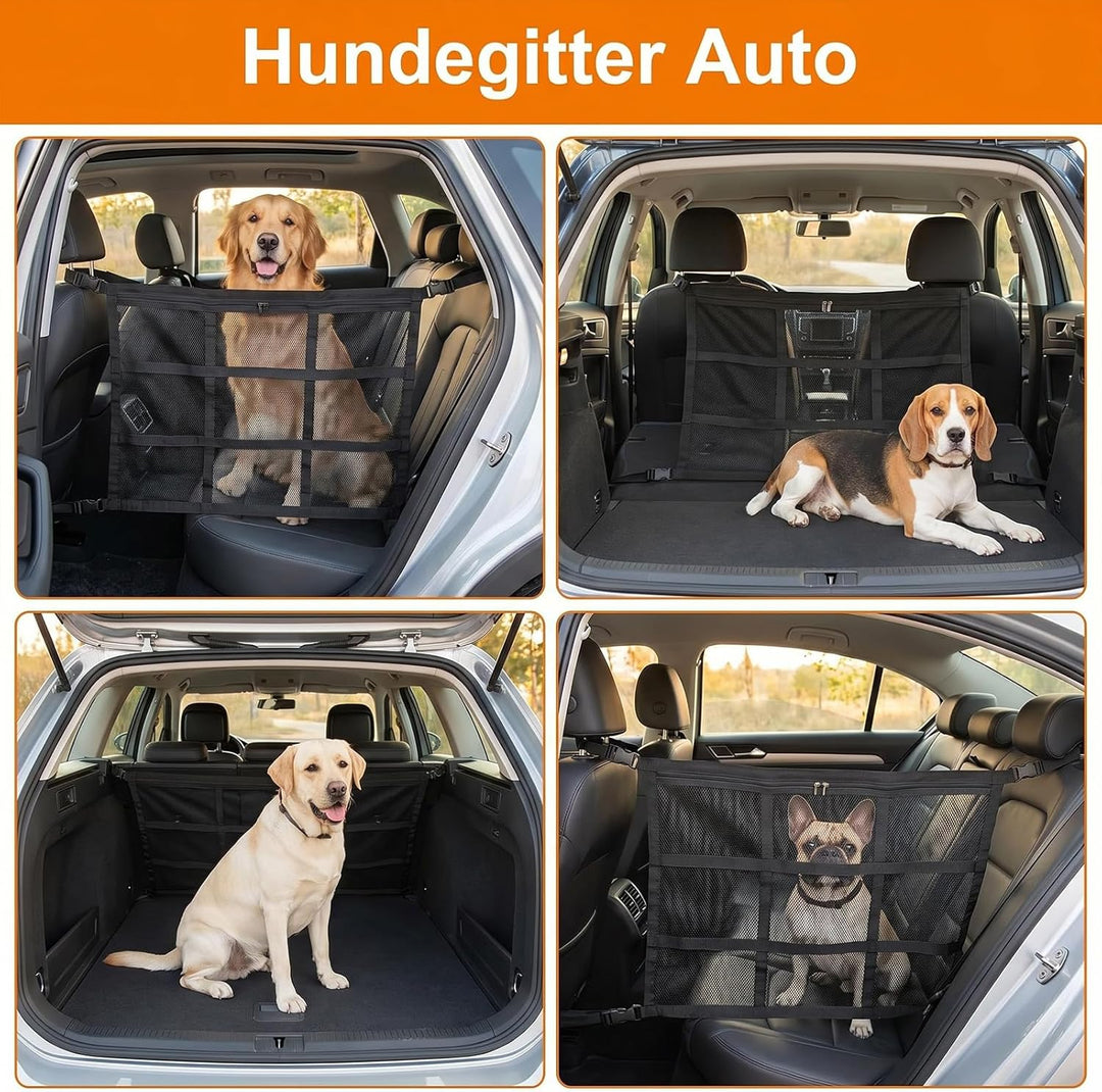 Hundegitter Auto Mit Aufbewahrungstaschen Trennnetz Hund, 78x53 cm Universal-Doppelschicht-Mesh Tren