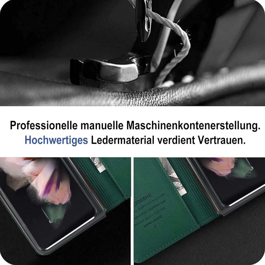 Handyhülle für Samsung Galaxy Z Fold 4 Hülle mit Schutzfolie, Standfunktion Kartenfach Wallet Premiu