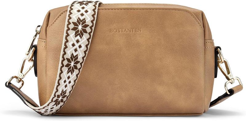 BOSTANTEN Damen Crossbody Bag mit verstellbarem Farbigem Riemen, Damen Umhängetasche aus PU Leder, S