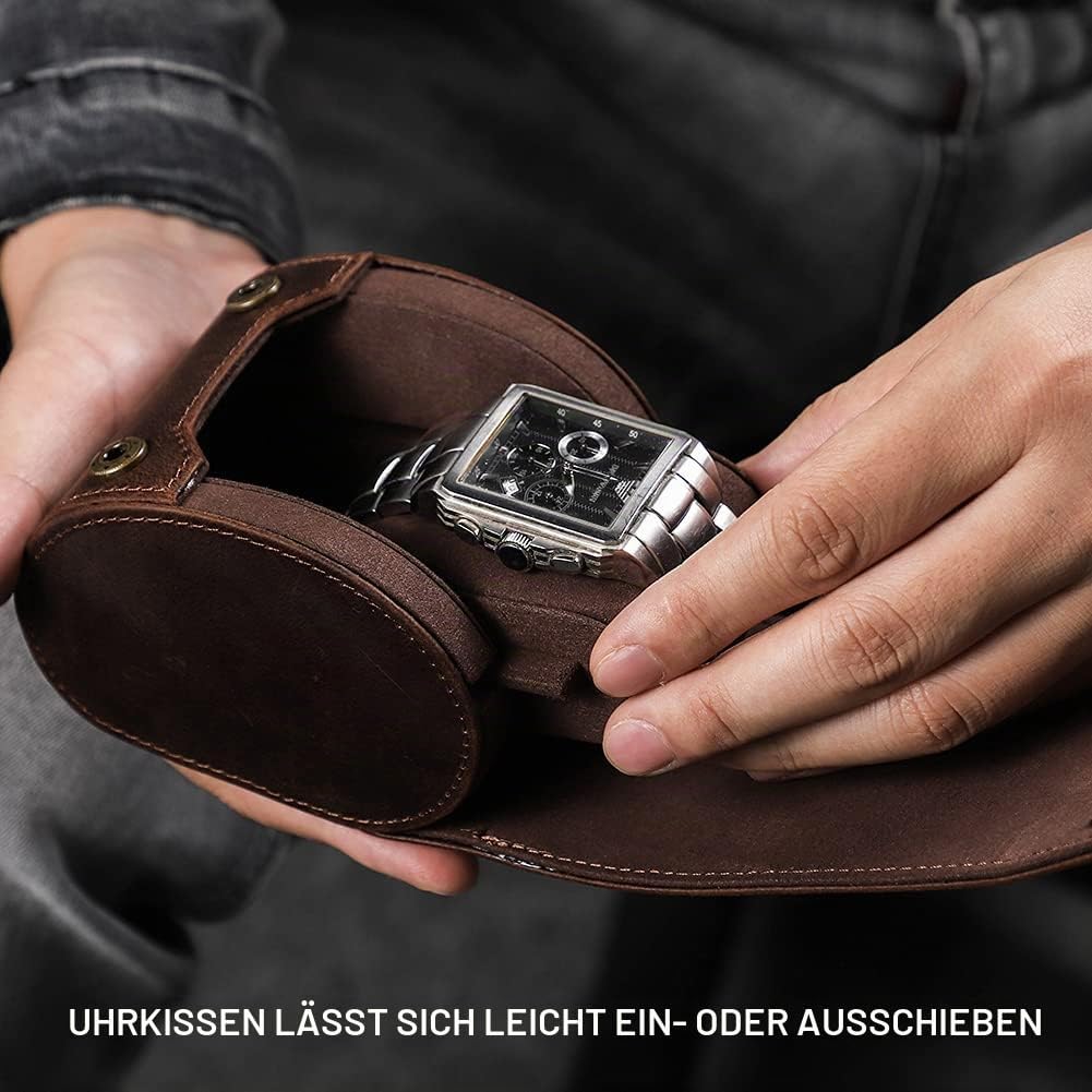 Hiram Echtes Leder 1 Uhr Reiseetui Rolle Handgefertigte uhrenetui reise Uhrenbox uhrenrolle echtlede