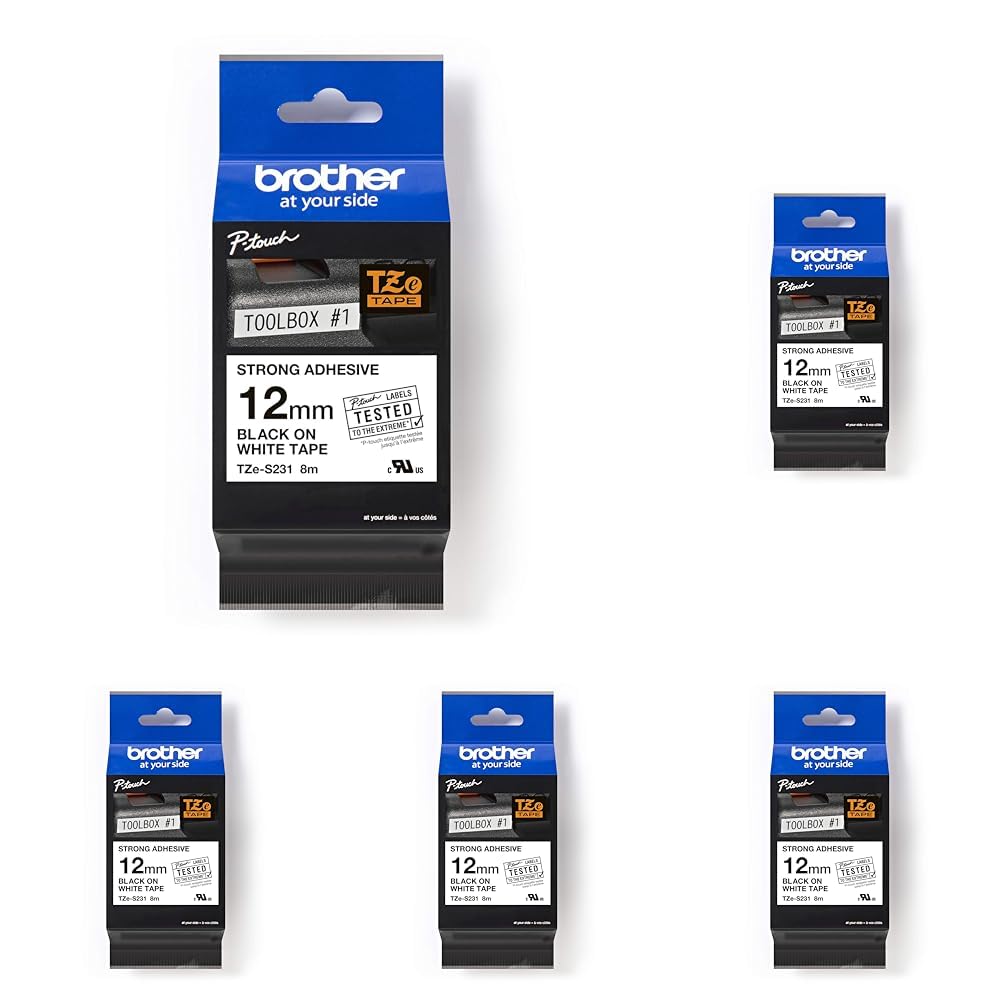 Brother Schriftband Extra stark klebend Bandfarbe: Weiss Schriftfarbe:Schwarz 12mm 8m TZES231 Standa