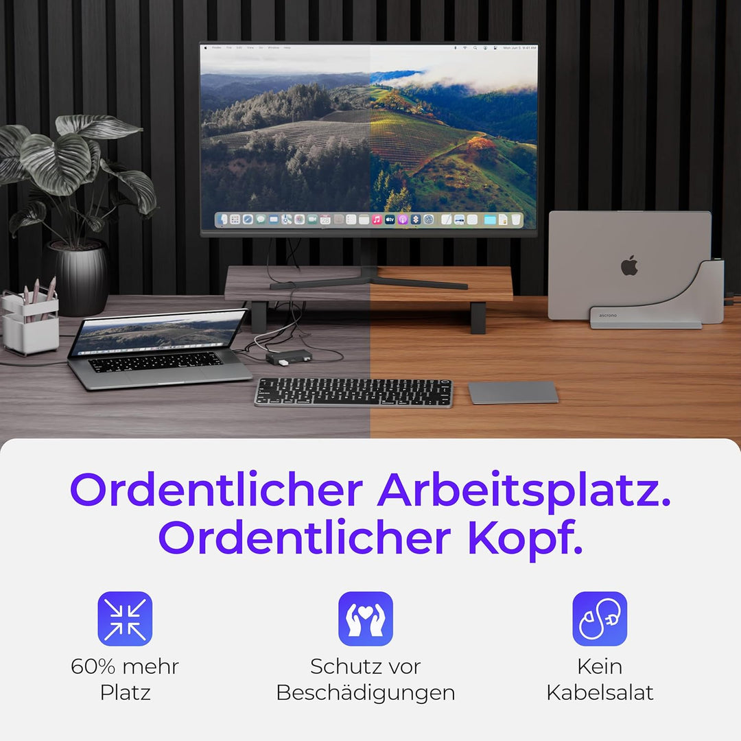 Ascrono Vertikale Docking-Station perfekt für MacBook Air 15 (M2 2023) - 2 Thunderbolt-4 USB-C-Ansch