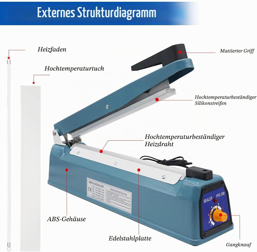 MOGOULUA 400mm Heisssiegelgerät Folienschweissgerät 5mm Dichtungsbreite Balkenschweissgerät Versiege