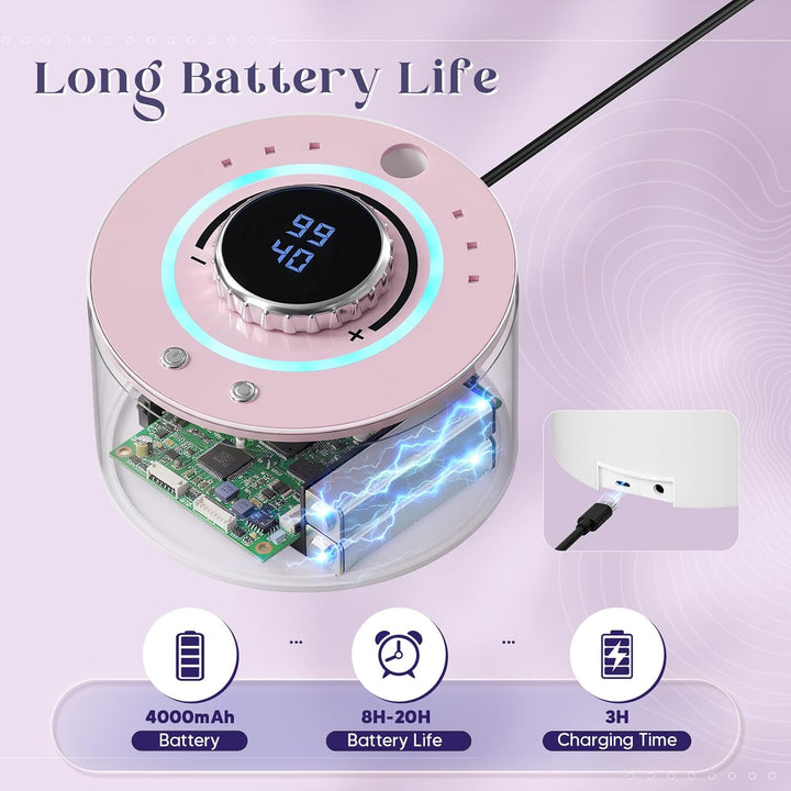 Professionelles Elektrisches Nagelpoliergerät 36000 U/min, 4000mAh kabellos, leise 20dB mit 12 Aufsä