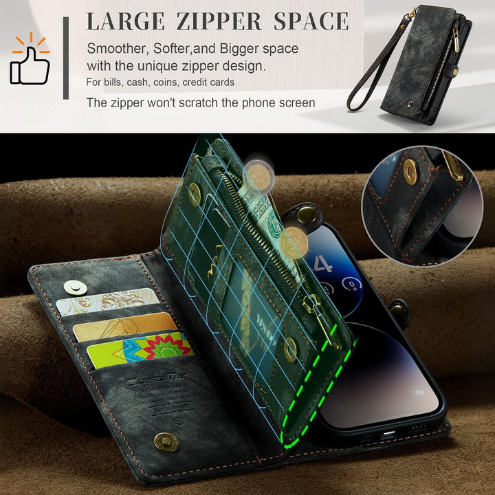 UFinetech iPhone 14 Pro Hülle, Flip Leder TPU Stossfest Kartenfach Tasche Handyhülle iPhone 14 Pro (