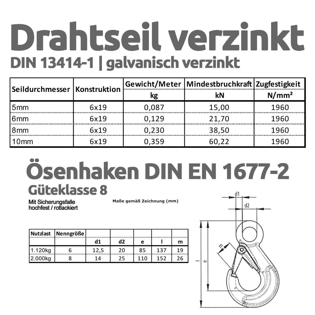 Drahtseile24 Stahlseil, Drahtseil, Seil für Seilwinde – Windenseil, Forstseil | 5mm – 10mm | 2m – 10