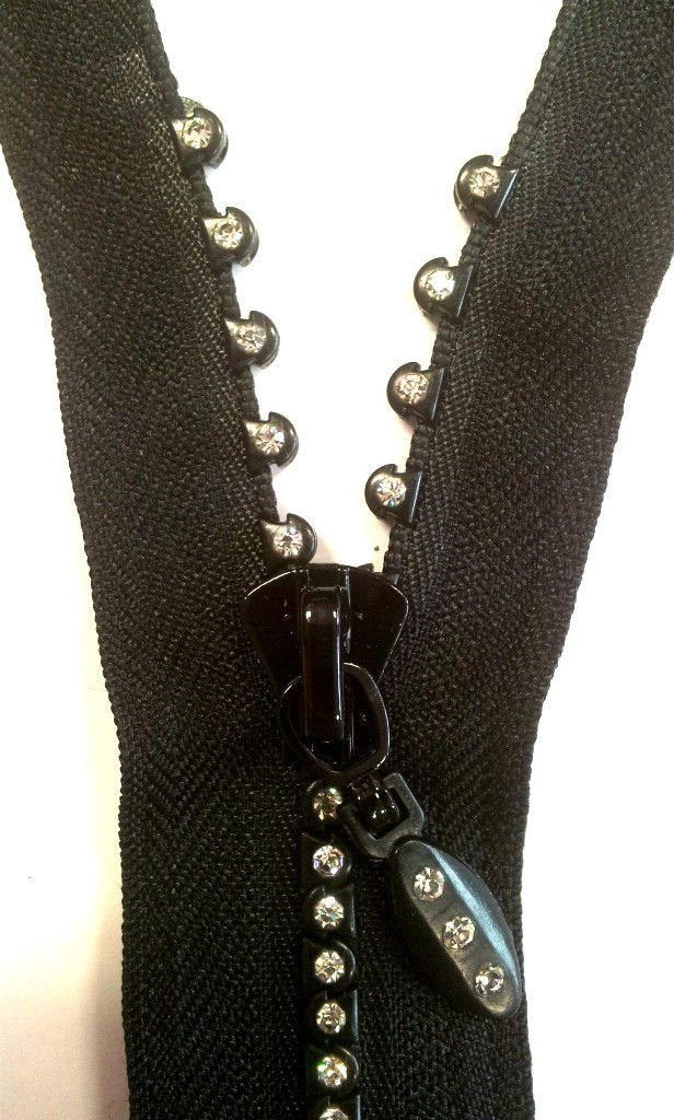 STRASS Reissverschluss teilbar exklusiv 40cm schwarz Steingrösse 3mm