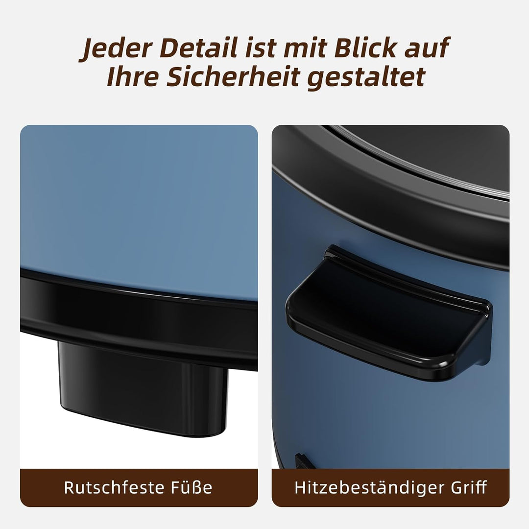 Eamoment ERC-10CBL 1.8L | 700W Reiskocher & Schwarzer Dampfgarer Reiskochfunktionen,kochen 1-10 Pers
