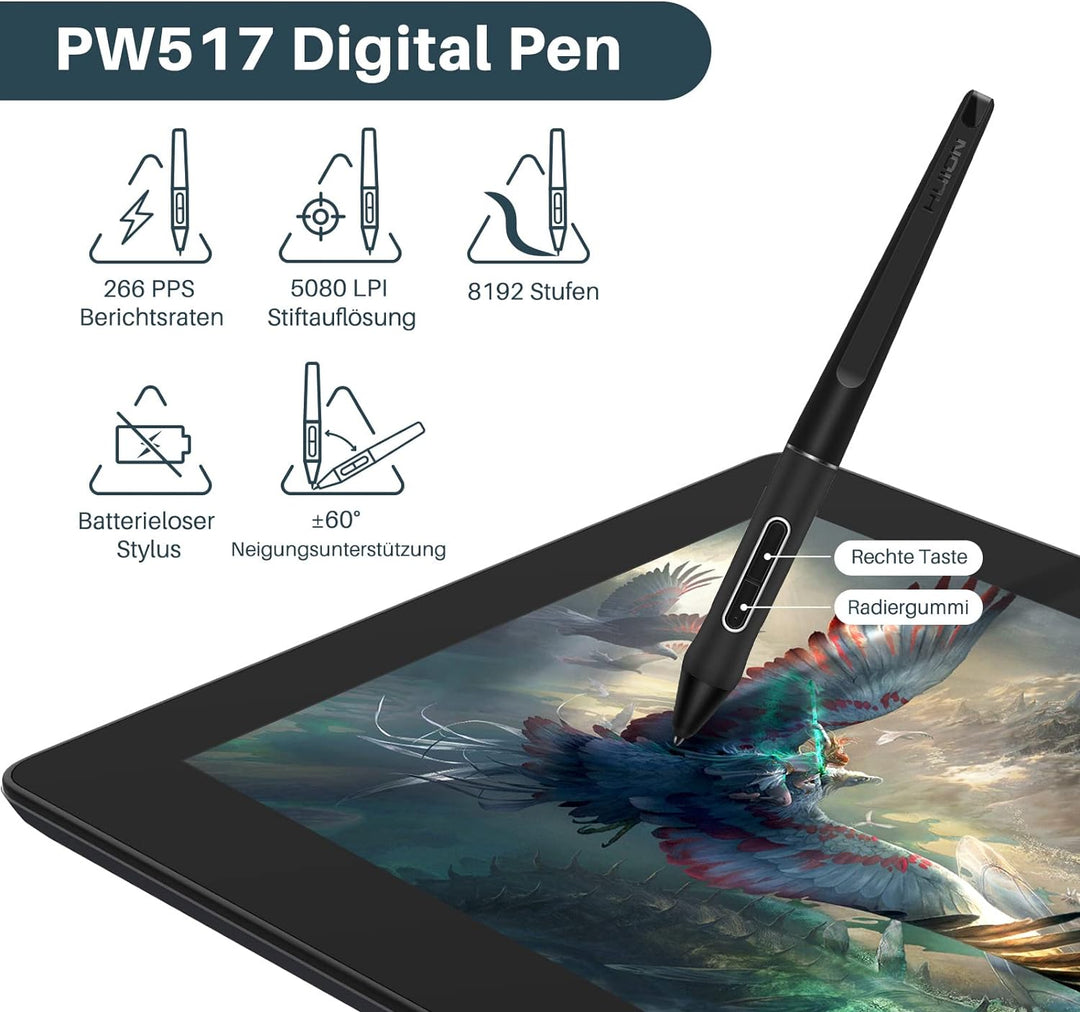 HUION Kamvas Pro 16 Plus (4K), 15,6 Zoll Grafiktablett mit Display, volllaminierter entspiegelter Gl