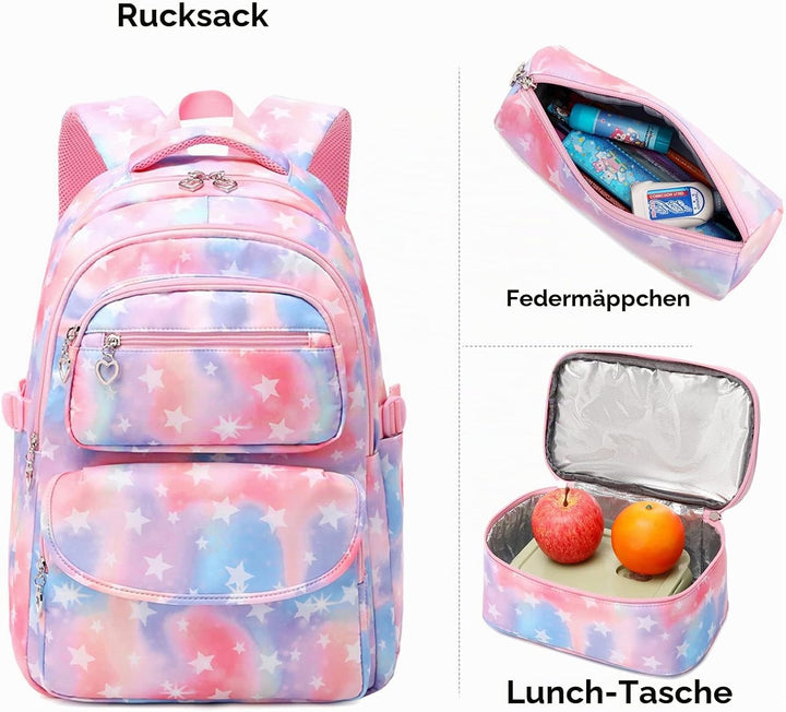 Schulrucksack Mädchen Leichtgewicht Schultasche Teenager Mädchen Rucksack Set Schulranzen 3 STK mit