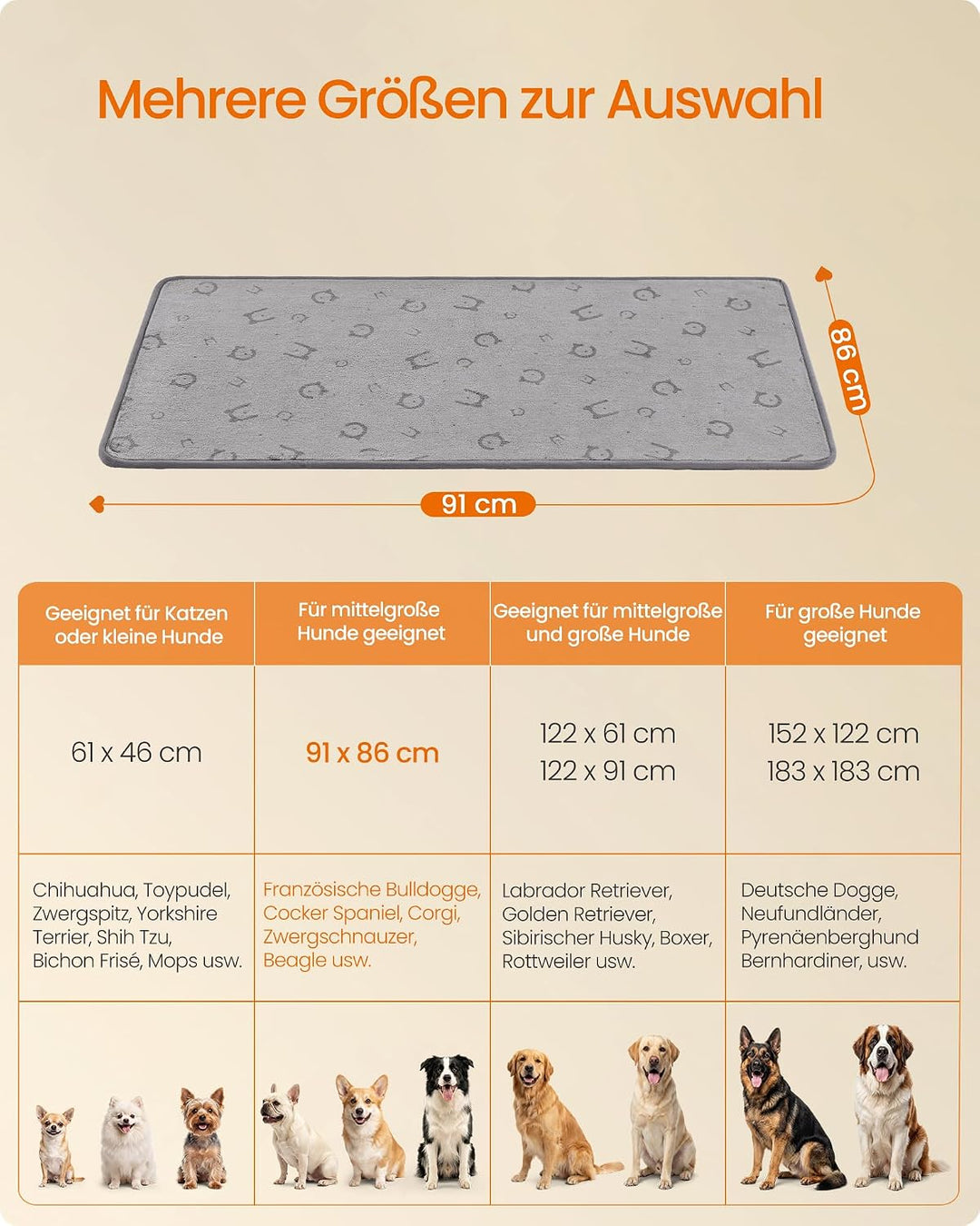 Feandrea Hundedecke, 2er Set, Wiederverwendbare Hundematte, 91 x 86 cm, M, wasserdicht, auslaufsiche